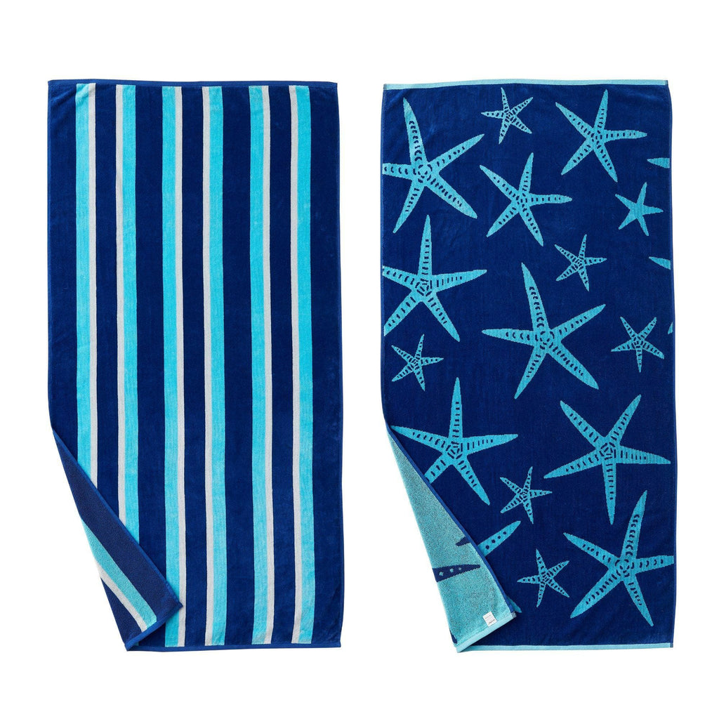 Great Bay Home Bath Towels 2 Pack - 30" x 60" / Star Fish & Stripes Cotton Velour Beach Towel | Maui Collection by Great Bay Home Cotton Velour Beach Towel | Maui Collection by Great Bay Home