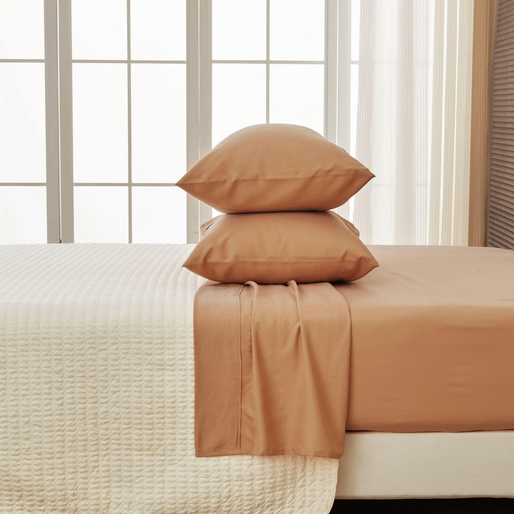 Great Bay Home Bed Sheets King / Almond 4 Piece Solid Microfiber Sheet Set | Jordyn Collection by Great Bay Home 4 Piece Solid Microfiber Sheet Set | Jordyn Collection by Great Bay Home