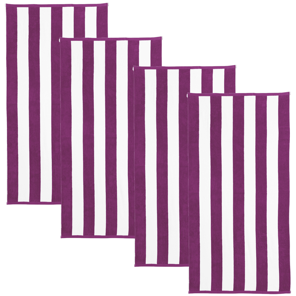 Great Bay Home 4 Pack - 30" x 60" / Purple Cabana Stripe Beach Towels | Novia Collection by Great Bay Home Cabana Stripe Beach Towels | Novia Collection by Great Bay Home