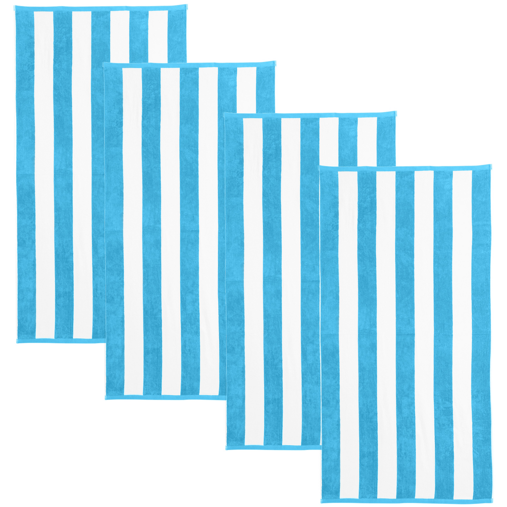 Great Bay Home 4 Pack - 30" x 60" / Air Blue Cabana Stripe Beach Towels | Novia Collection by Great Bay Home Cabana Stripe Beach Towels | Novia Collection by Great Bay Home