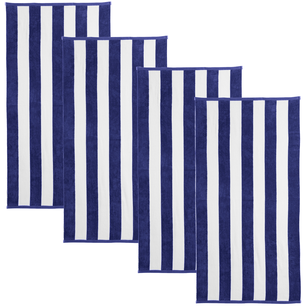 Great Bay Home 4 Pack - 30" x 60" / Navy Cabana Stripe Beach Towels | Novia Collection by Great Bay Home Cabana Stripe Beach Towels | Novia Collection by Great Bay Home