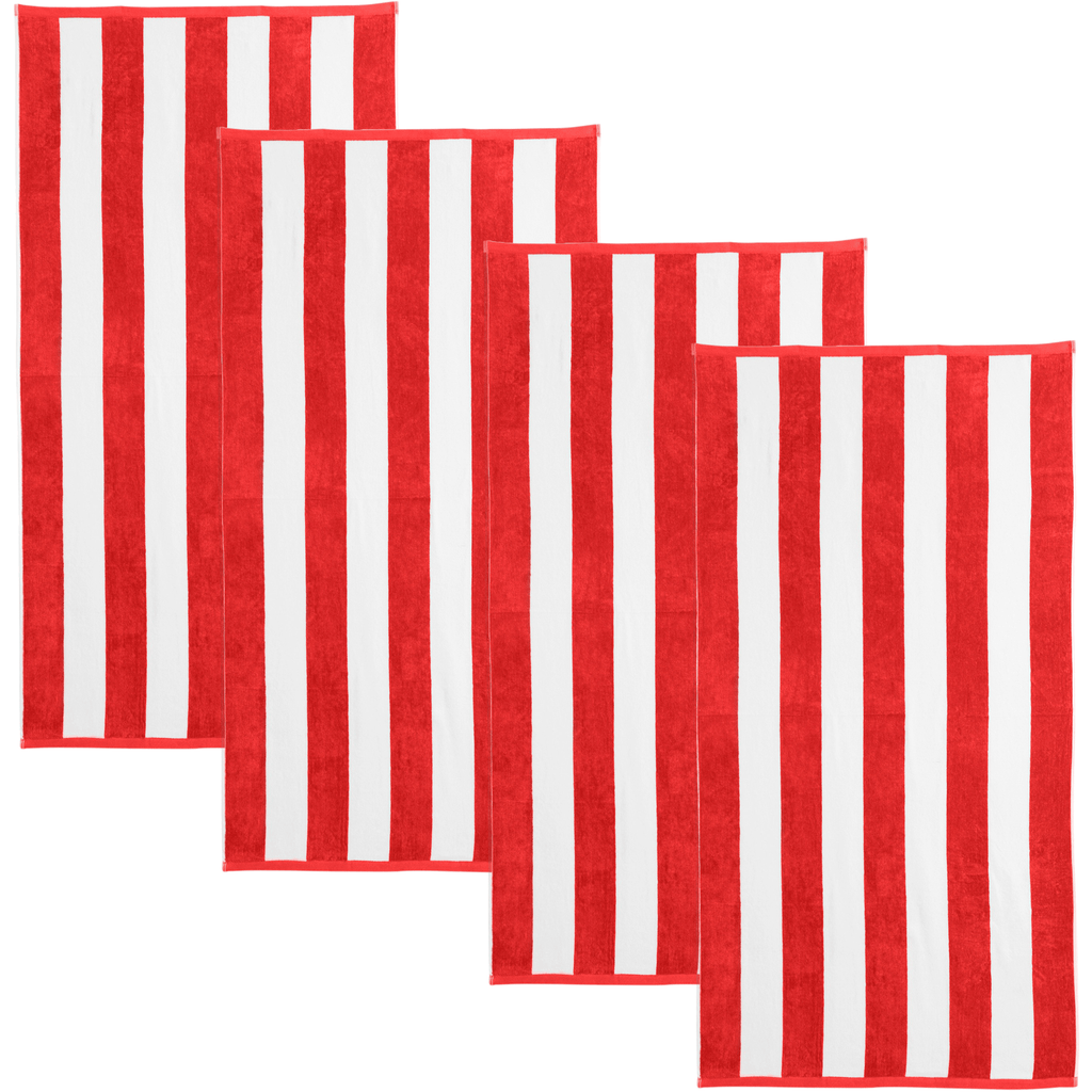 Great Bay Home 4 Pack - 30" x 60" / Red Cabana Stripe Beach Towels | Novia Collection by Great Bay Home Cabana Stripe Beach Towels | Novia Collection by Great Bay Home