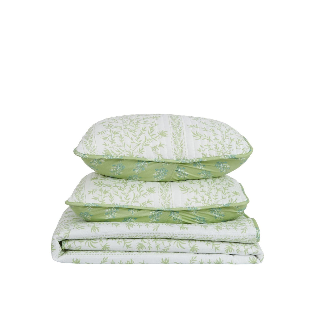 Great Bay Home Green Floral Quilt Set - Flora Collection Floral Striped Quilt | Flora Collection by Great Bay Home