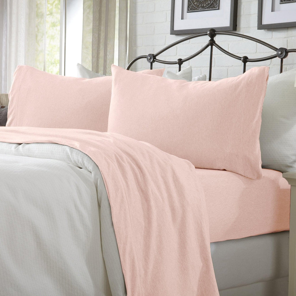 Great Bay Home Sheets Twin / Blush Pink 4-Piece Jersey Sheet - Carmen Collection Cotton Blend Jersey Bed Sheet Set | Carmen Collection by Great Bay Home