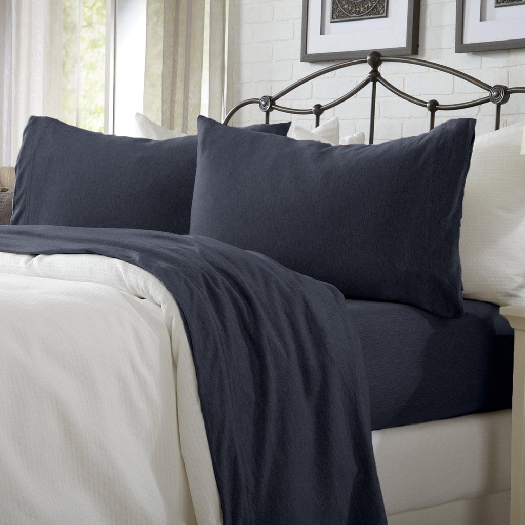 Great Bay Home Sheets Twin / Navy 4-Piece Jersey Sheet - Carmen Collection Cotton Blend Jersey Bed Sheet Set | Carmen Collection by Great Bay Home