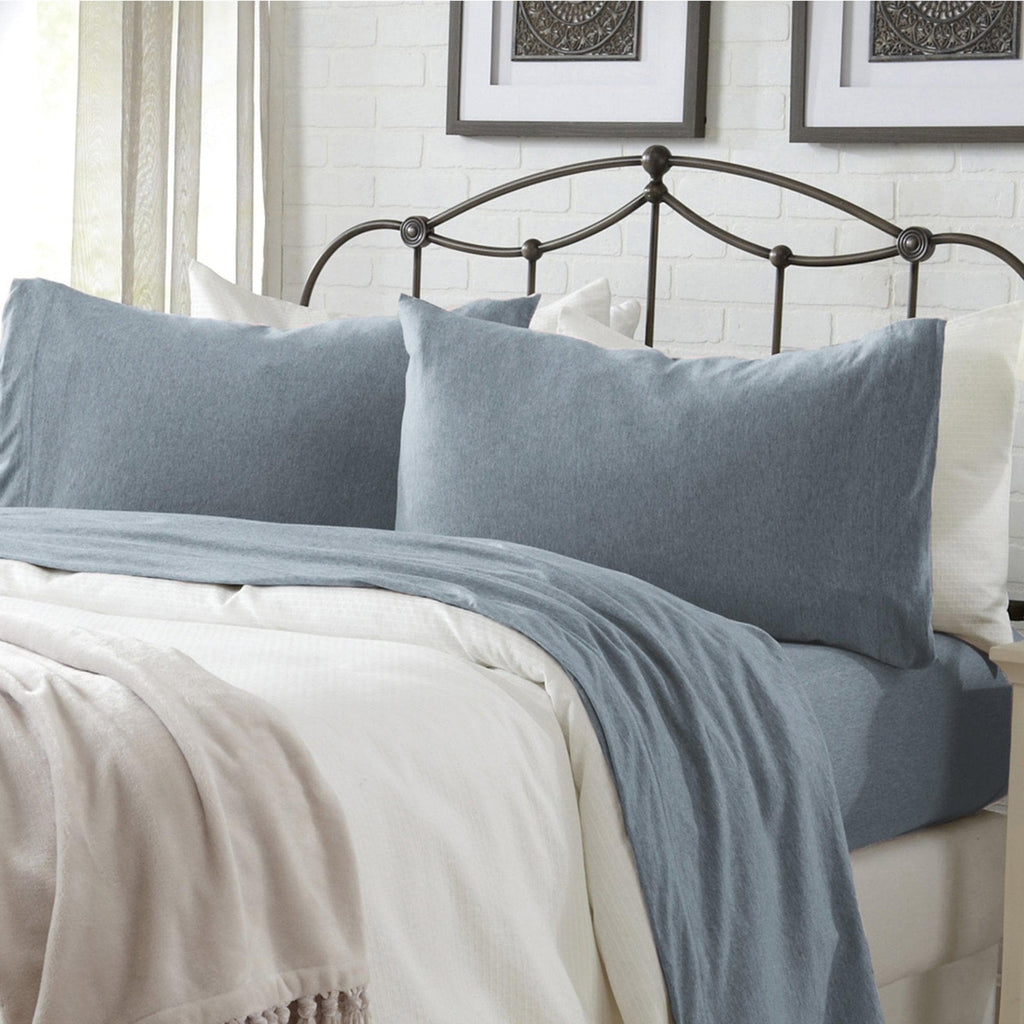 Great Bay Home Sheets Twin / Heathered Denim Blue 4-Piece Jersey Sheet - Carmen Collection Cotton Blend Jersey Bed Sheet Set | Carmen Collection by Great Bay Home