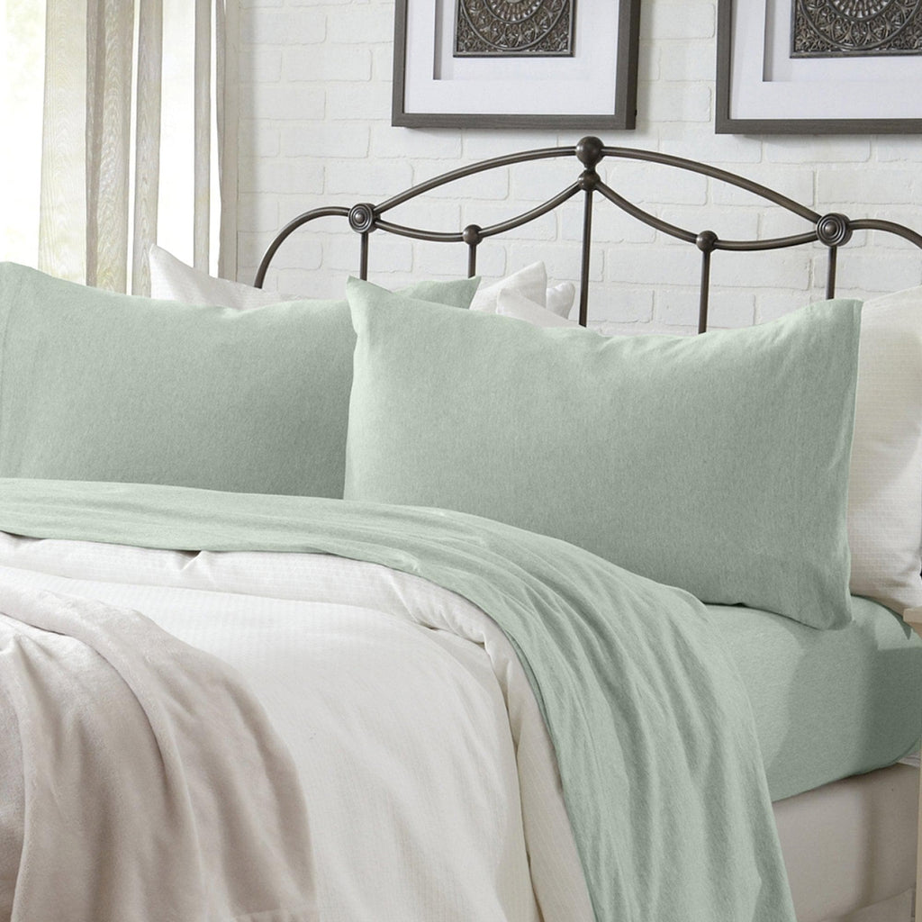 Great Bay Home Sheets Twin / Heathered Aqua 4-Piece Jersey Sheet - Carmen Collection Cotton Blend Jersey Bed Sheet Set | Carmen Collection by Great Bay Home