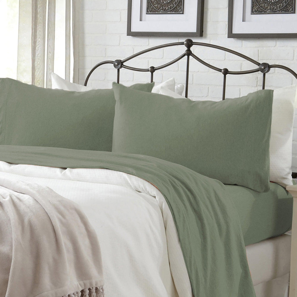 Great Bay Home Sheets Twin / Heathered Olive 4-Piece Jersey Sheet - Carmen Collection Cotton Blend Jersey Bed Sheet Set | Carmen Collection by Great Bay Home