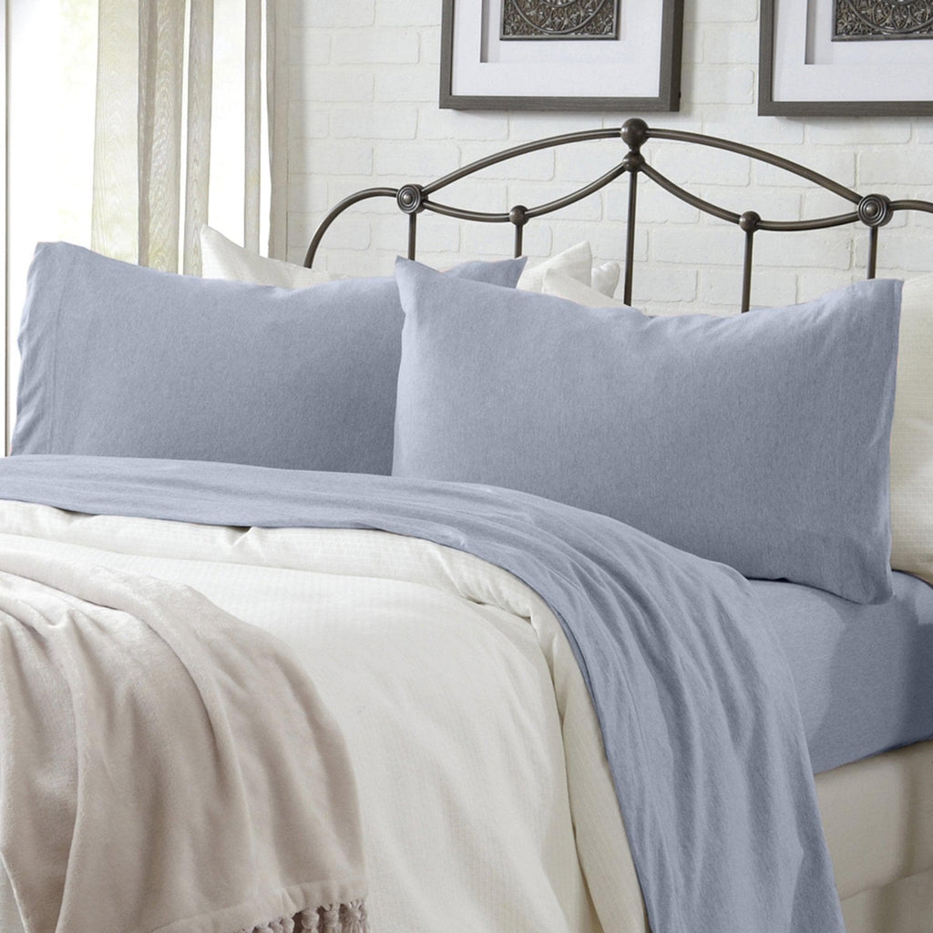 Great Bay Home Sheets Twin / Sky Blue 4-Piece Jersey Sheet - Carmen Collection Cotton Blend Jersey Bed Sheet Set | Carmen Collection by Great Bay Home