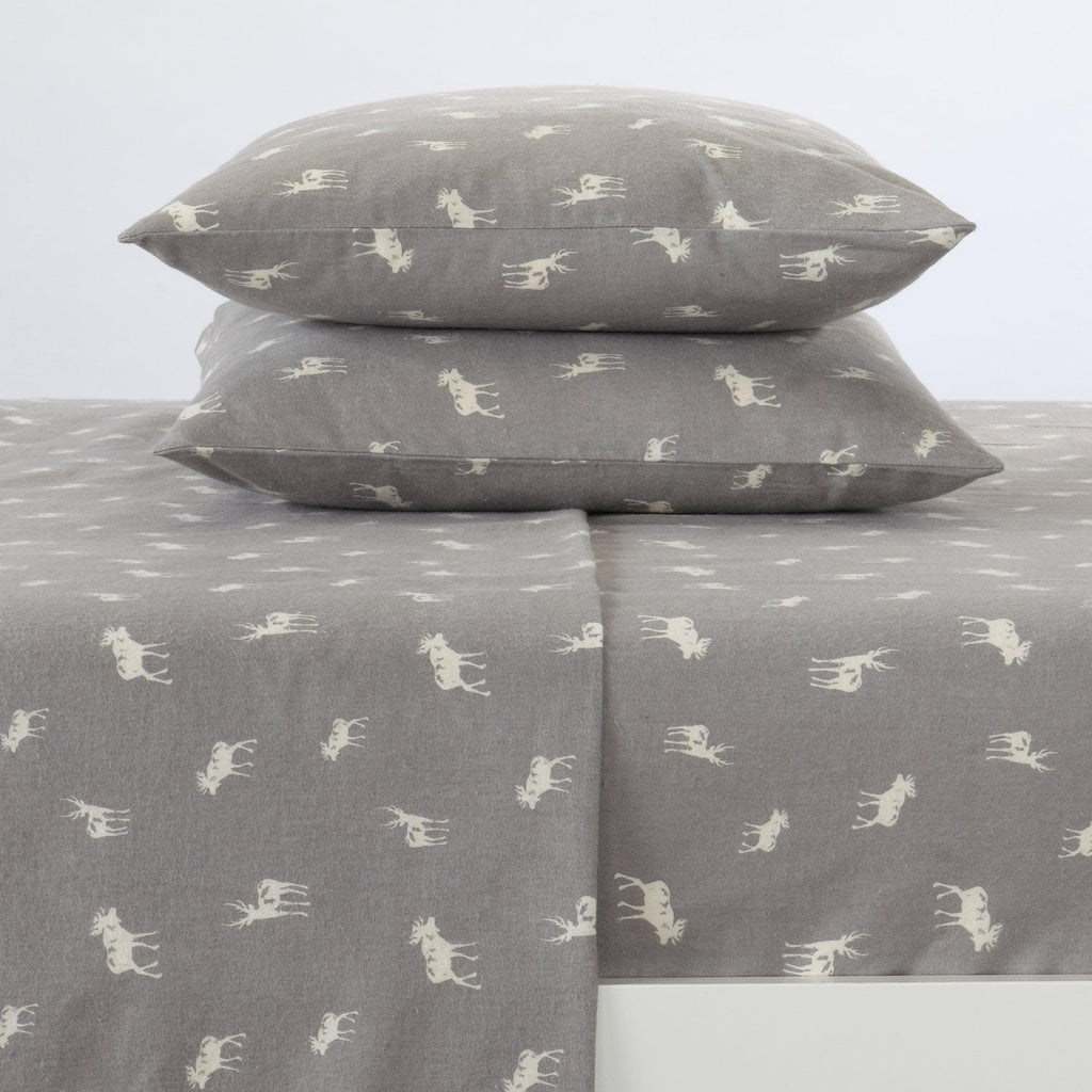 Great Bay Home Sheets Twin / Grey Moose 4-Piece Turkish Cotton Flannel Sheet - Lakeview Collection 100% Turkish Cotton Flannel Sheet Sets | Lakeview Collection by Great Bay Home