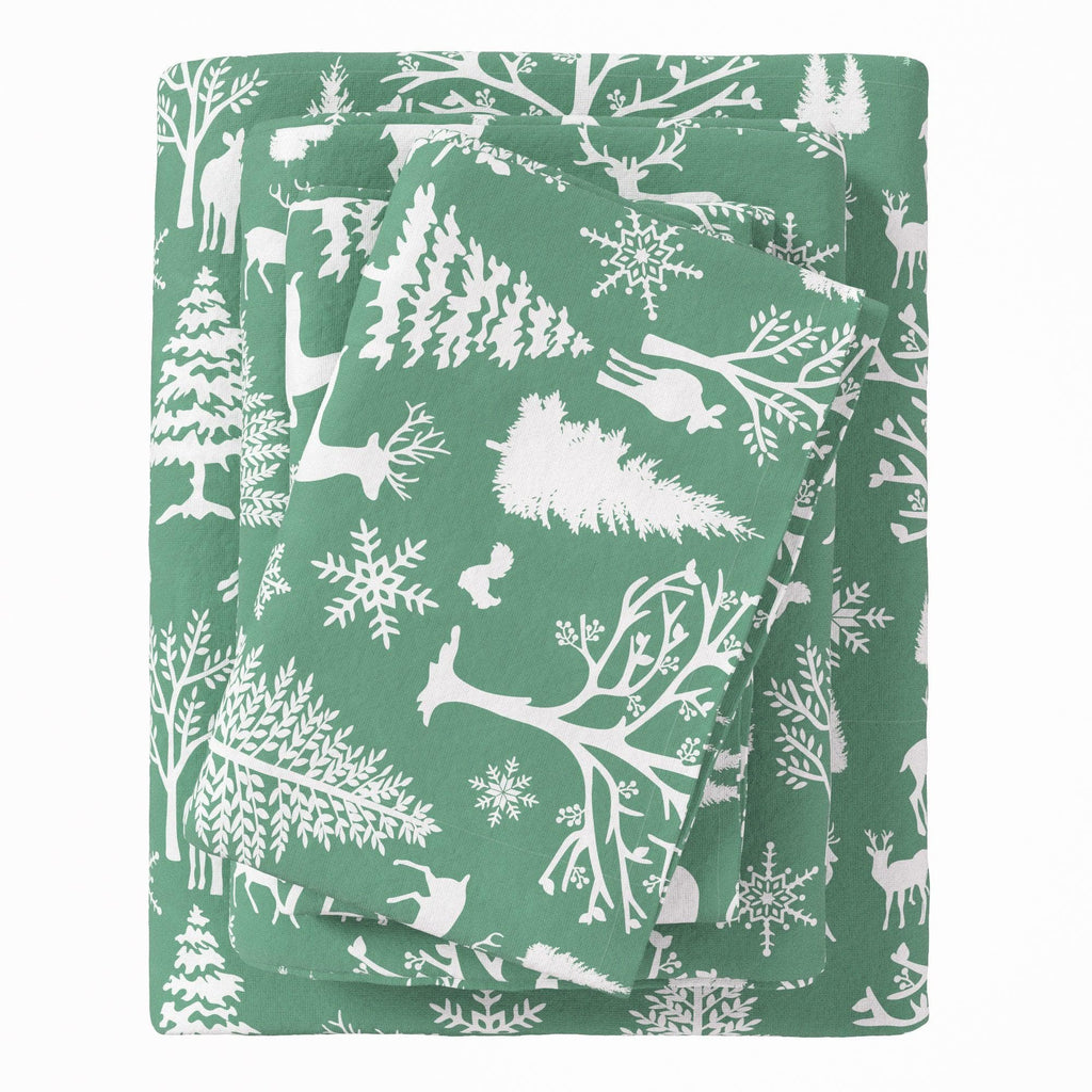 Great Bay Home Sheets Twin / Enchanted Woods - Sage Green 4-Piece Turkish Cotton Flannel Sheet - Lakeview Collection 100% Turkish Cotton Flannel Sheet Sets | Lakeview Collection by Great Bay Home