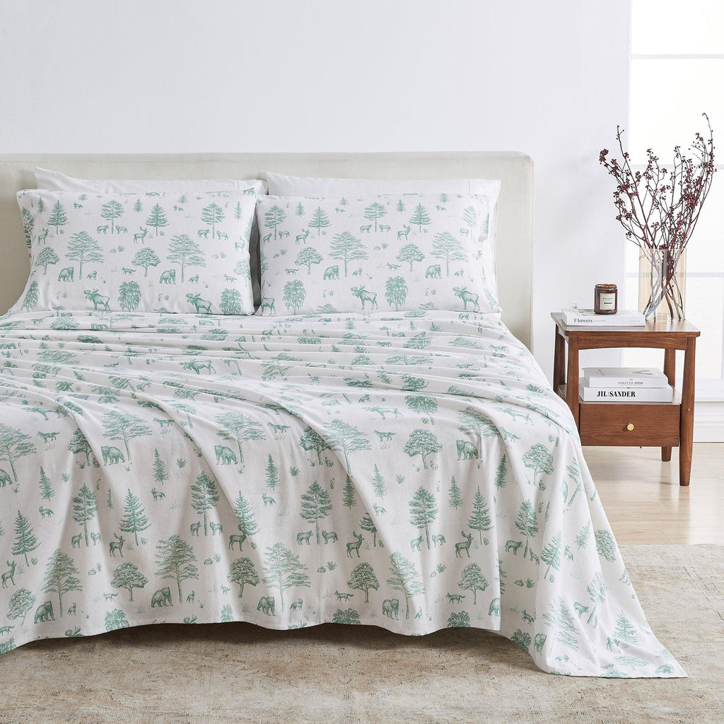 Great Bay Home Sheets Twin / Wild Acres - Sage 4-Piece Turkish Cotton Flannel Sheet - Stratton Collection 100% Cotton Flannel Sheet Set | Stratton Collection By Great Bay Home