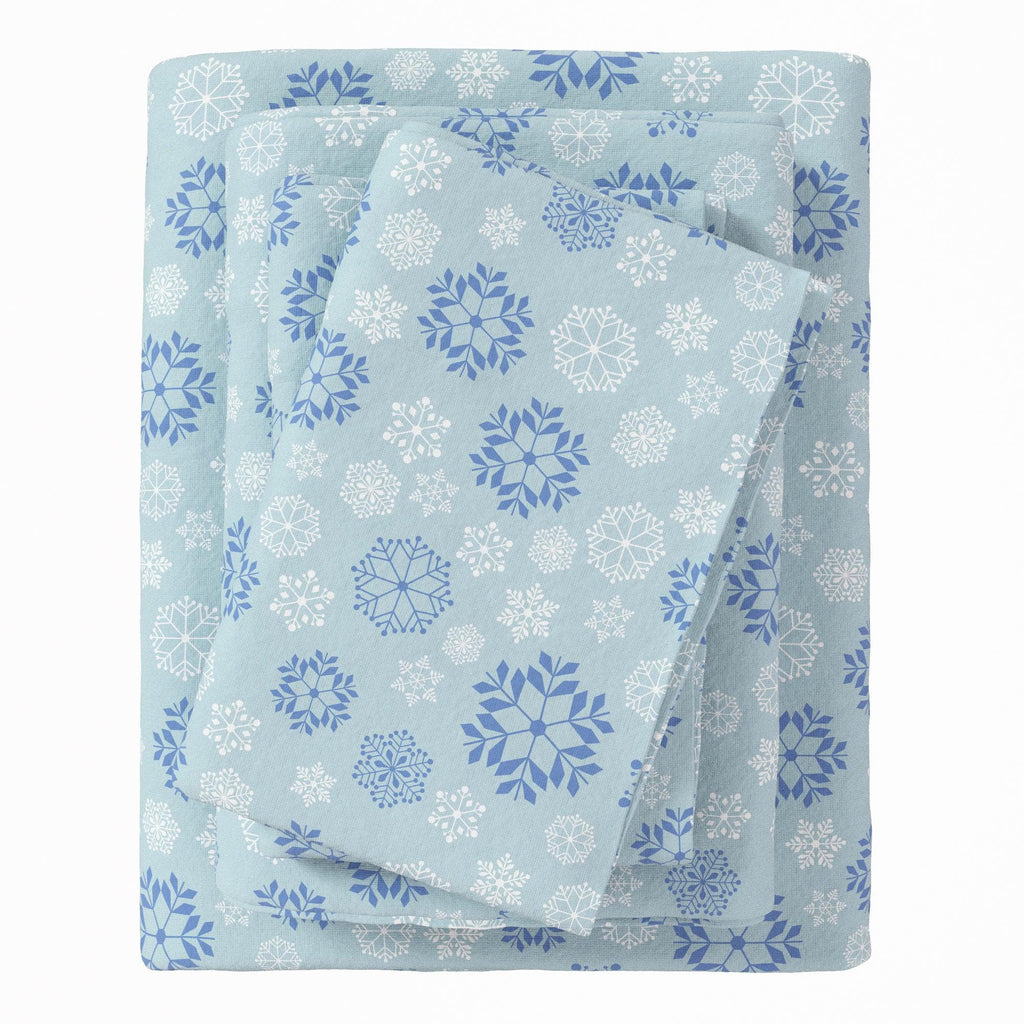 Great Bay Home Sheets Twin / Blue Snowflake 4-Piece Turkish Cotton Flannel Sheet - Stratton Collection 100% Cotton Flannel Sheet Set | Stratton Collection By Great Bay Home