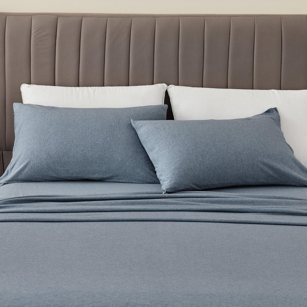 Great Bay Home Sheets Full / Heathered Denim Blue Cotton Jersey Bed Sheet Set | Carmen Collection by Great Bay Home Cotton Jersey Bed Sheet Set | Carmen Collection by Great Bay Home