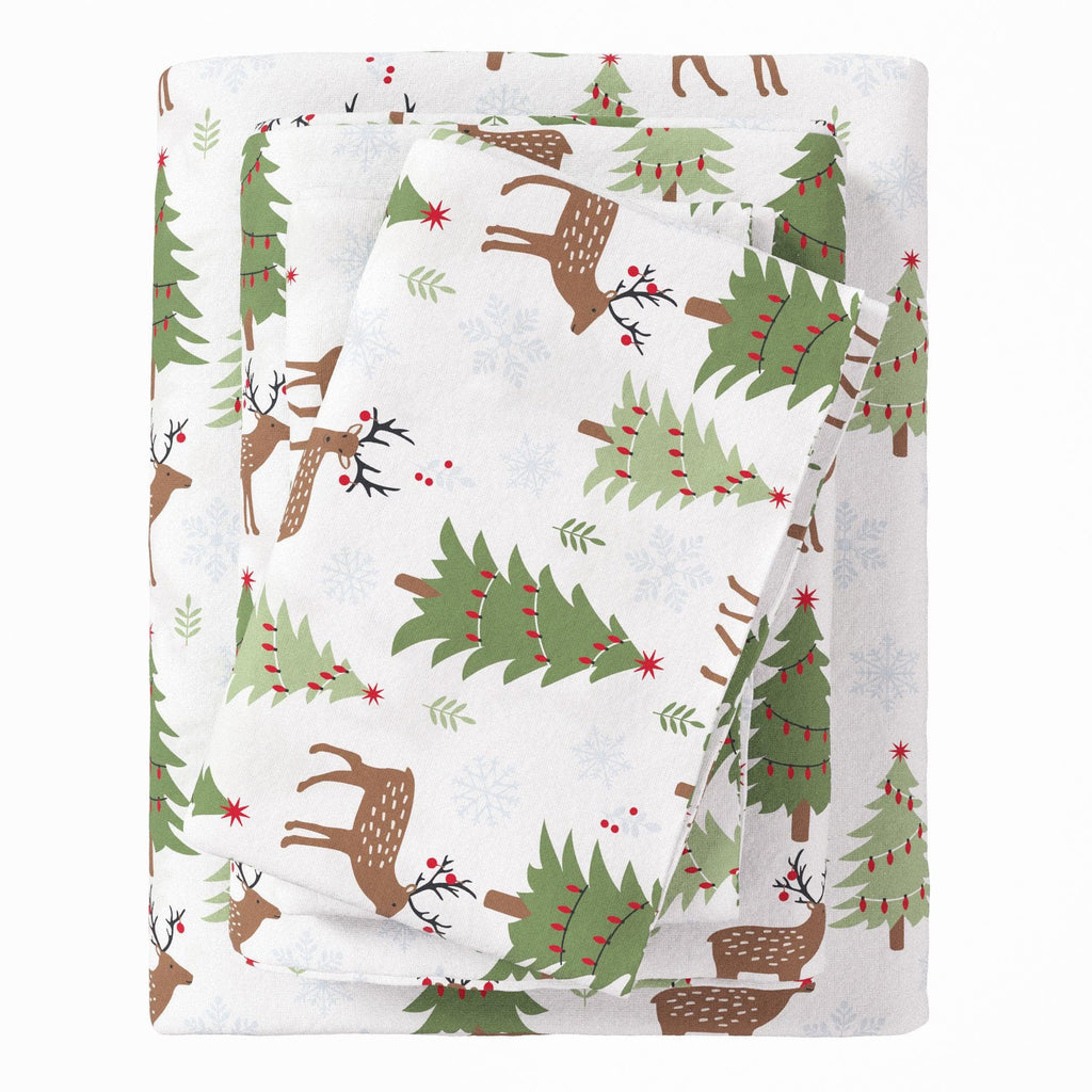 greatbayhome Twin / Deer, Trees, & Snow 100% Turkish Cotton Flannel Sheet Sets - Boulder Collection 100% Turkish Cotton Flannel Sheet Sets | Boulder Collection by Great Bay Home