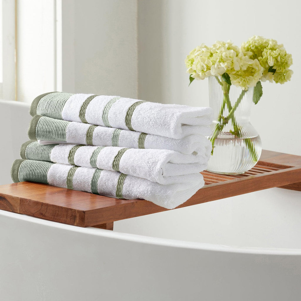 greatbayhome Hand Towel (Pack of 4) / Desert Sage Green / Moss Green 4 Pack Cotton Stripe Hand Towel - Noelle Collection 6-Piece Cotton Bath Towel | Noelle Collection by Great Bay Home