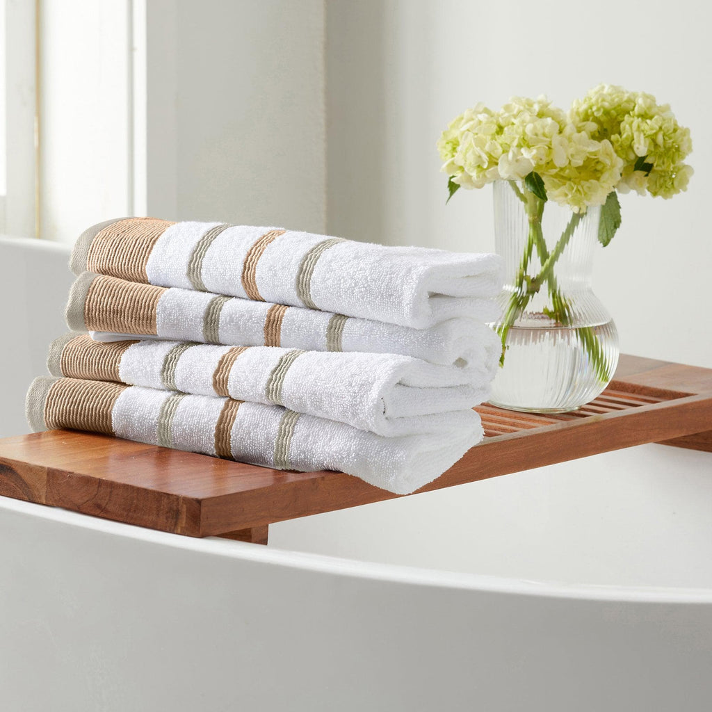 greatbayhome Hand Towel (Pack of 4) / Clay / Taupe 4 Pack Cotton Stripe Hand Towel - Noelle Collection 6-Piece Cotton Bath Towel | Noelle Collection by Great Bay Home