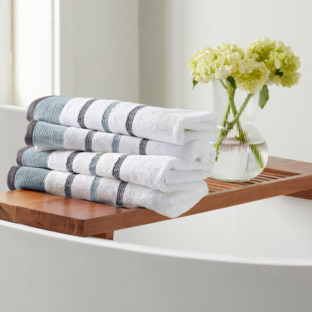 greatbayhome Hand Towel (Pack of 4) / Eucalyptus / Grey 4 Pack Cotton Stripe Hand Towel - Noelle Collection 4 Pack Combed Cotton Bath Towel | Noelle Collection by Great Bay Home