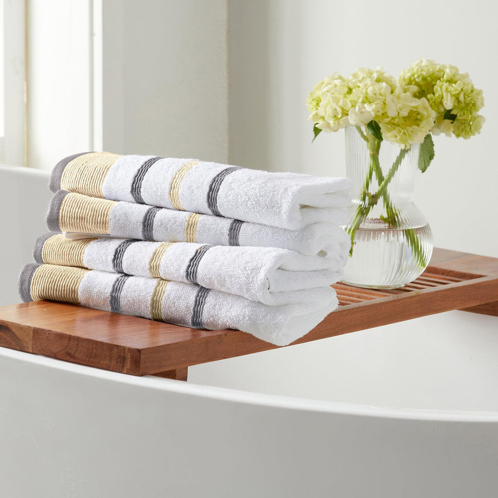 greatbayhome Hand Towel (Pack of 4) / Gold / Grey 4 Pack Cotton Stripe Hand Towel - Noelle Collection 4 Pack Combed Cotton Bath Towel | Noelle Collection by Great Bay Home