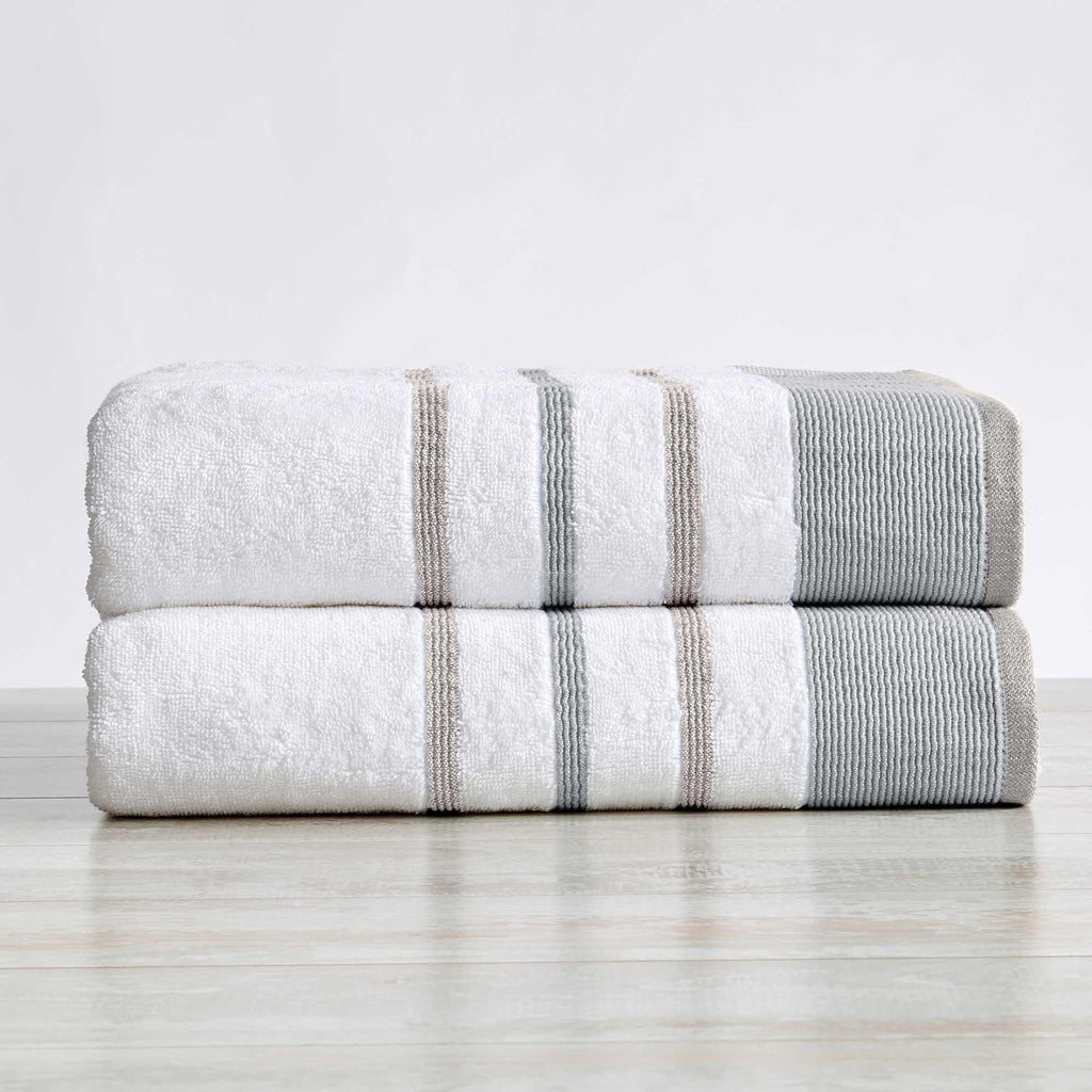 greatbayhome Bath Towels & Washcloths Bath Sheet (Pack of 2) / Glacier Grey / Cappuccino 2 Pack Cotton Stripe Bath Sheet Set - Noelle Collection 2 Pack Combed Cotton Bath Sheet | Noelle Collection by Great Bay Home