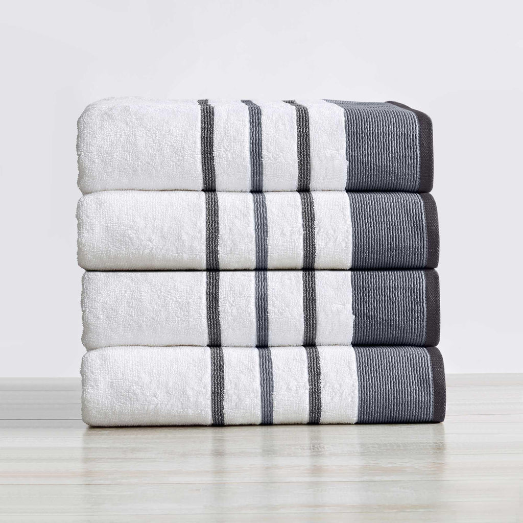 greatbayhome Bath Towels & Washcloths Bath Towel (Pack of 4) / Moroccan Blue / December Sky 4 Pack Cotton Stripe Bath Towel Set - Noelle Collection 4 Pack Combed Cotton Bath Towel | Noelle Collection by Great Bay Home