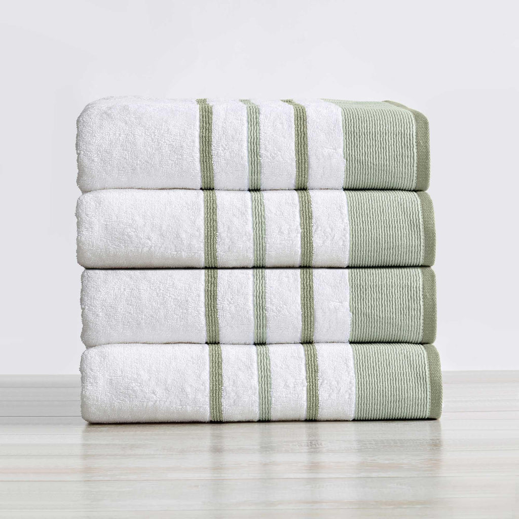 greatbayhome Bath Towels & Washcloths Bath Towel (Pack of 4) / Desert Sage Green / Moss Green 4 Pack Cotton Stripe Bath Towel Set - Noelle Collection 4 Pack Combed Cotton Bath Towel | Noelle Collection by Great Bay Home