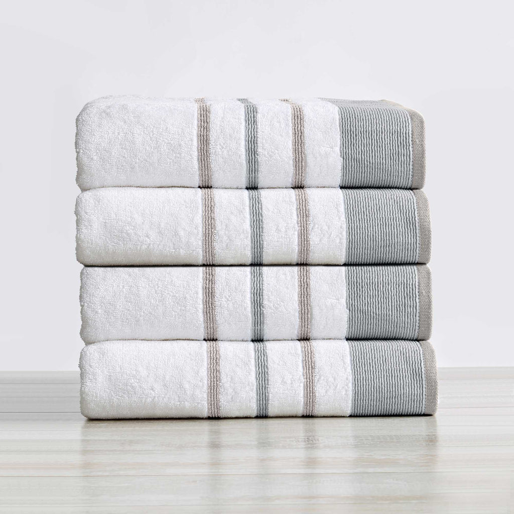 greatbayhome Bath Towels & Washcloths Bath Towel (Pack of 4) / Glacier Grey / Cappuccino 4 Pack Cotton Stripe Bath Towel Set - Noelle Collection 4 Pack Combed Cotton Bath Towel | Noelle Collection by Great Bay Home