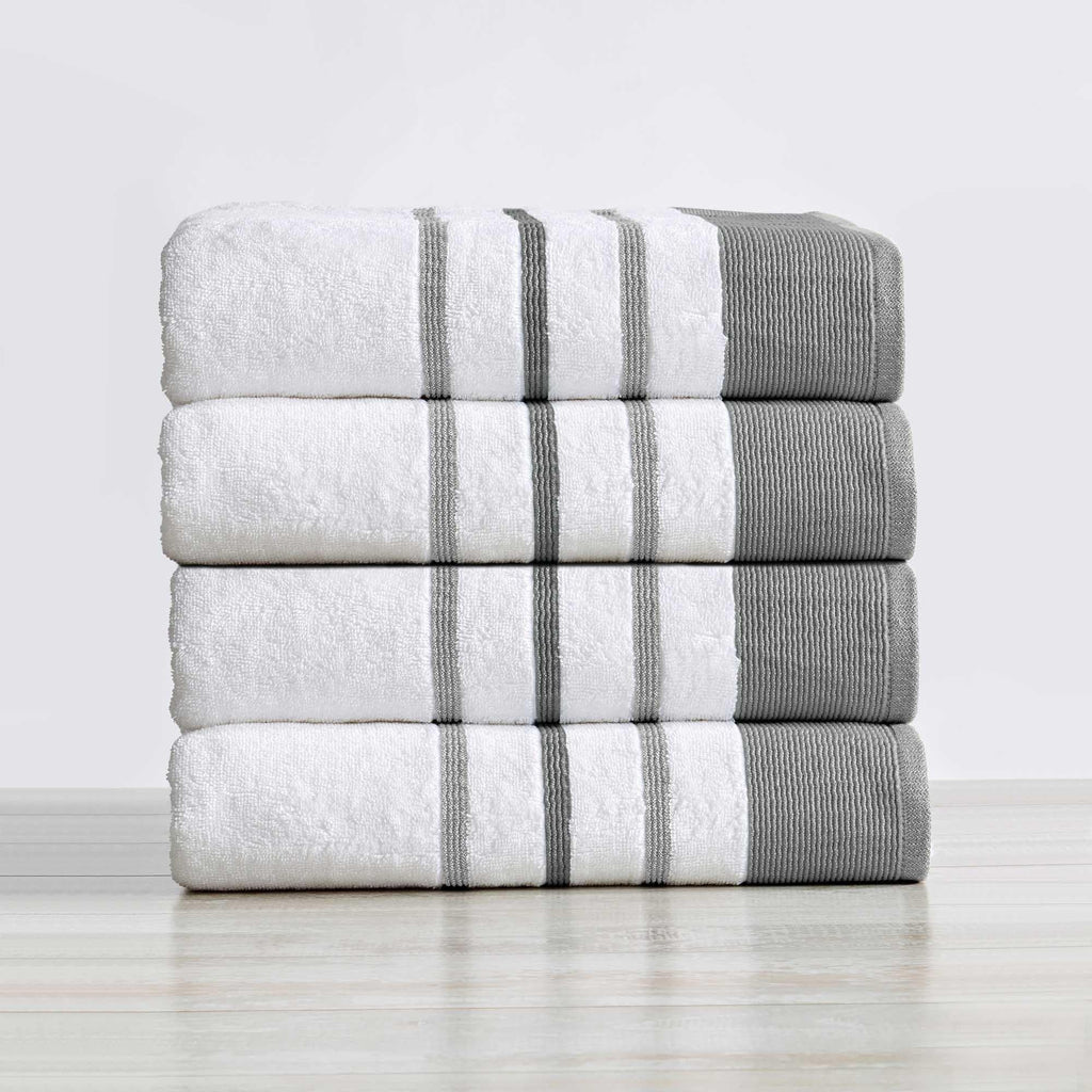 greatbayhome Bath Towels & Washcloths Bath Towel (Pack of 4) / Dark Grey / Light Grey 4 Pack Cotton Stripe Bath Towel Set - Noelle Collection 4 Pack Combed Cotton Bath Towel | Noelle Collection by Great Bay Home