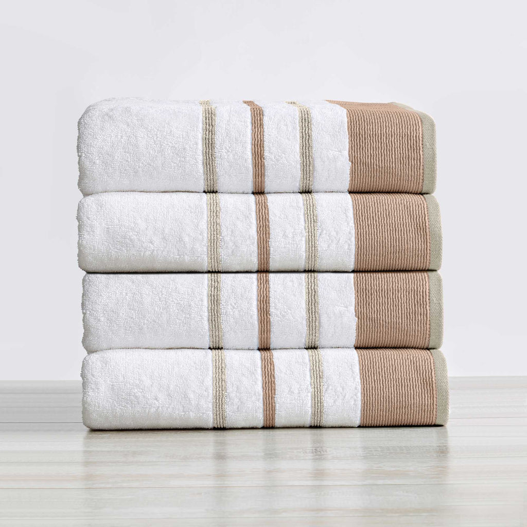 greatbayhome Bath Towels & Washcloths Bath Towel (Pack of 4) / Dusty Rose / Cappuccino 4 Pack Cotton Stripe Bath Towel Set - Noelle Collection 4 Pack Combed Cotton Bath Towel | Noelle Collection by Great Bay Home