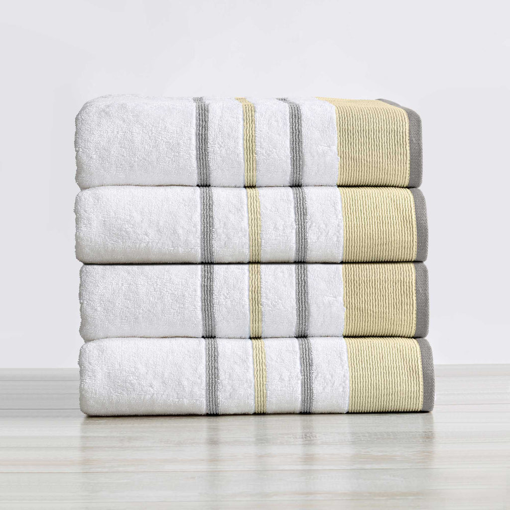 greatbayhome Bath Towels & Washcloths Bath Towel (Pack of 4) / Gold / Grey 4 Pack Cotton Stripe Bath Towel Set - Noelle Collection 4 Pack Combed Cotton Bath Towel | Noelle Collection by Great Bay Home