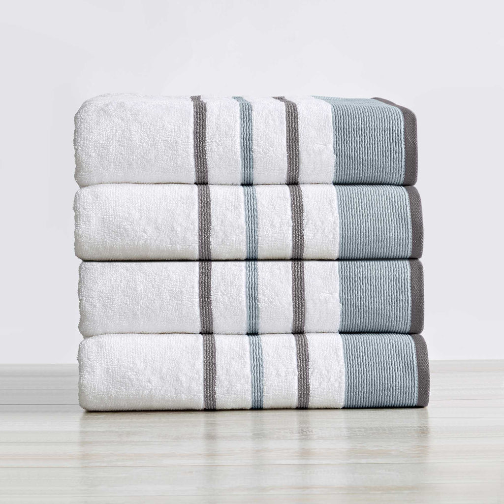 greatbayhome Bath Towels & Washcloths Bath Towel (Pack of 4) / Eucalyptus / Grey 4 Pack Cotton Stripe Bath Towel Set - Noelle Collection 4 Pack Combed Cotton Bath Towel | Noelle Collection by Great Bay Home