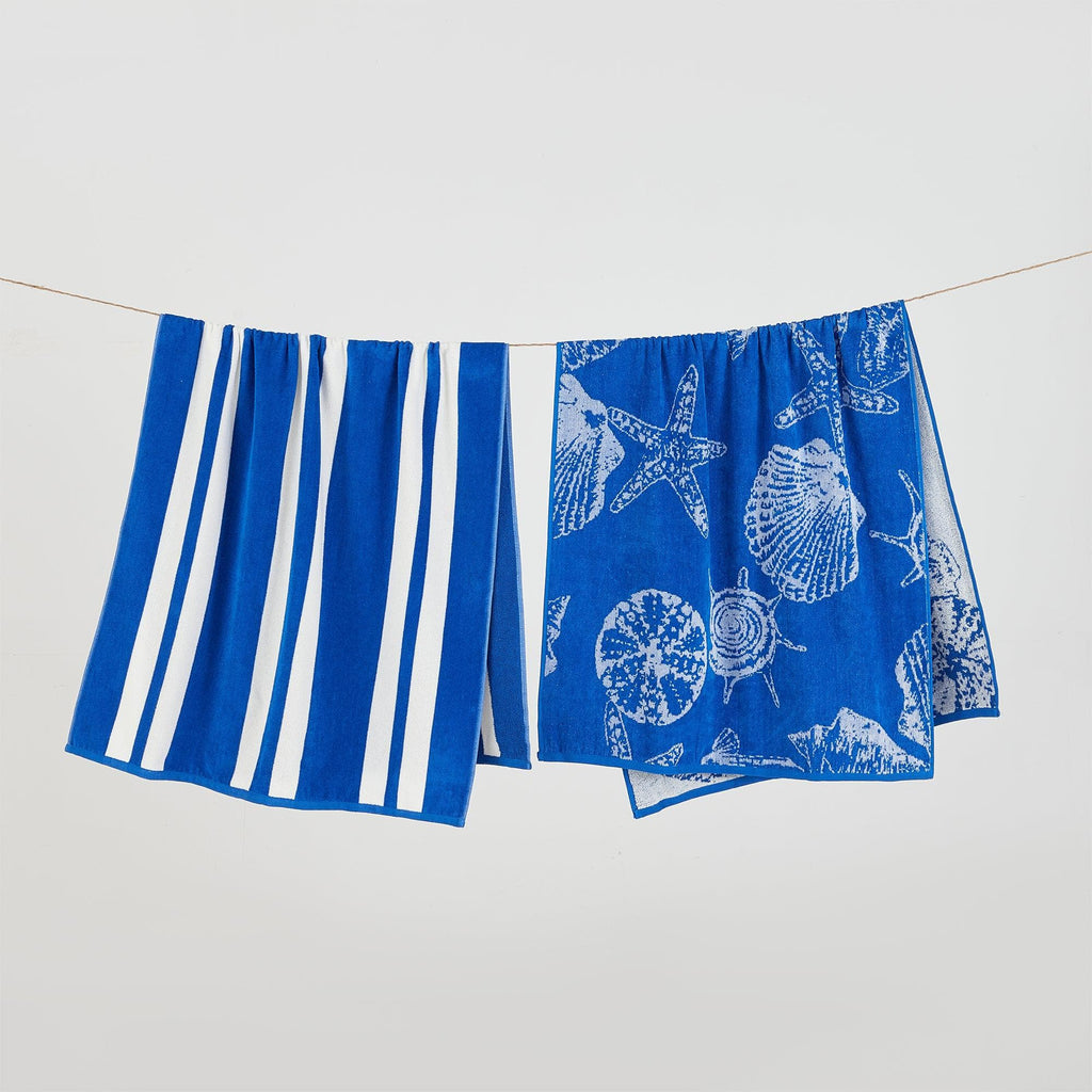 greatbayhome Beach Towels 2 Pack- 30" x 60" / Seashell Blue 2 Pack 100% Cotton Jacquard Beach Towels - Playa Collection 2 Pack 100% Cotton Jacquard Beach Towels | Playa Collection by Great Bay Home