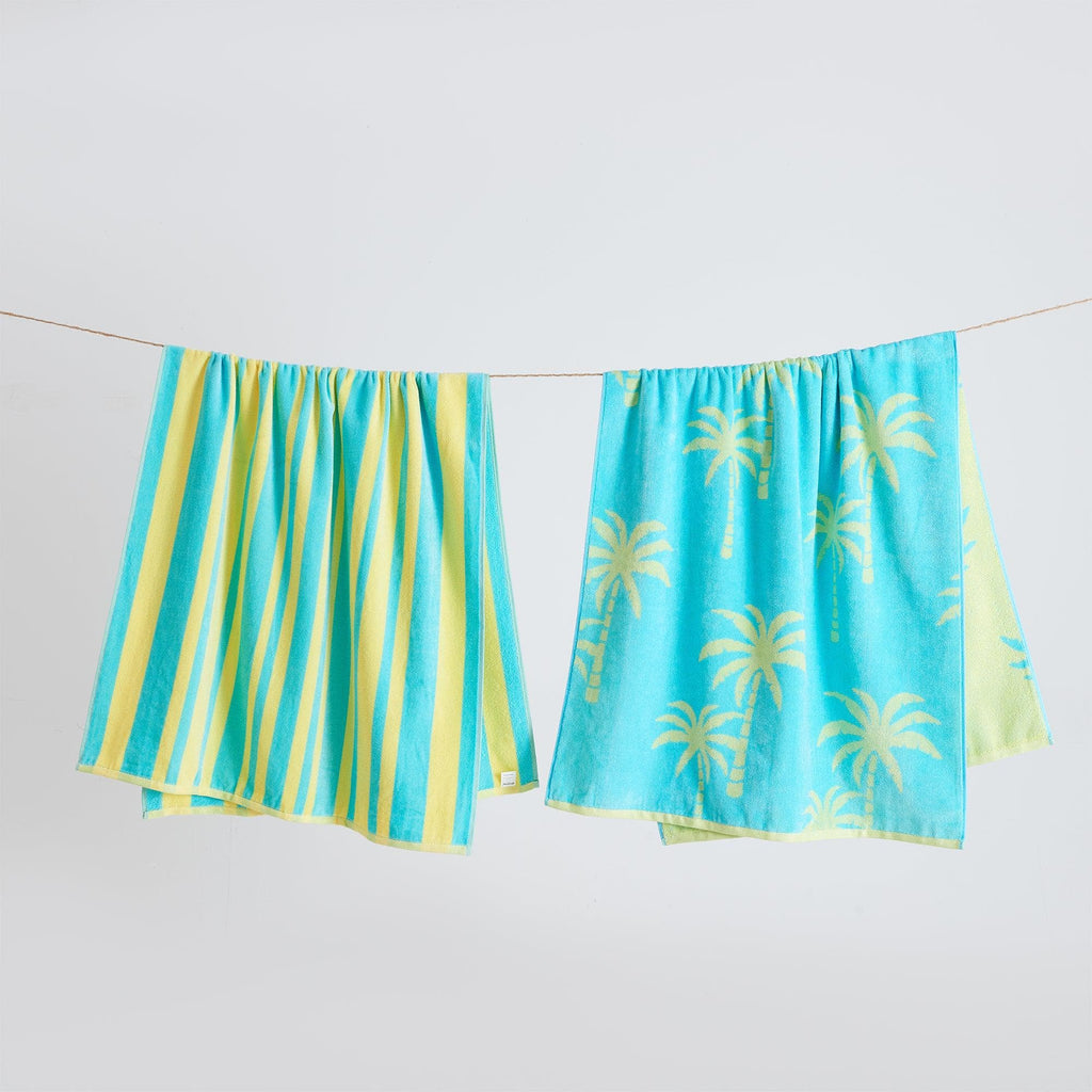 greatbayhome Beach Towels 2 Pack- 30" x 60" / Palm Tree Blue / Yellow 2 Pack 100% Cotton Jacquard Beach Towels - Playa Collection 2 Pack 100% Cotton Jacquard Beach Towels | Playa Collection by Great Bay Home