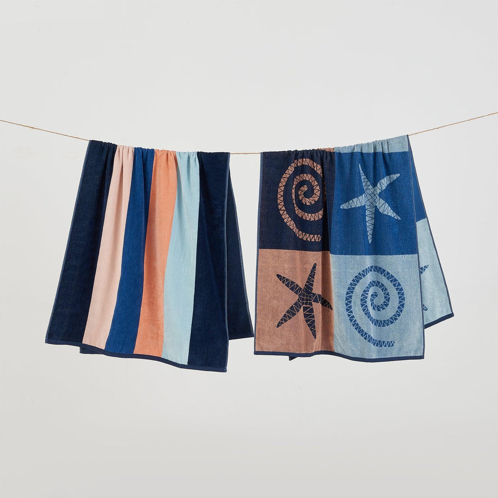 greatbayhome Beach Towels 2 Pack- 30" x 60" / Starfish & Stripe Pink / Blue 2 Pack 100% Cotton Jacquard Beach Towels - Playa Collection 2 Pack 100% Cotton Jacquard Beach Towels | Playa Collection by Great Bay Home