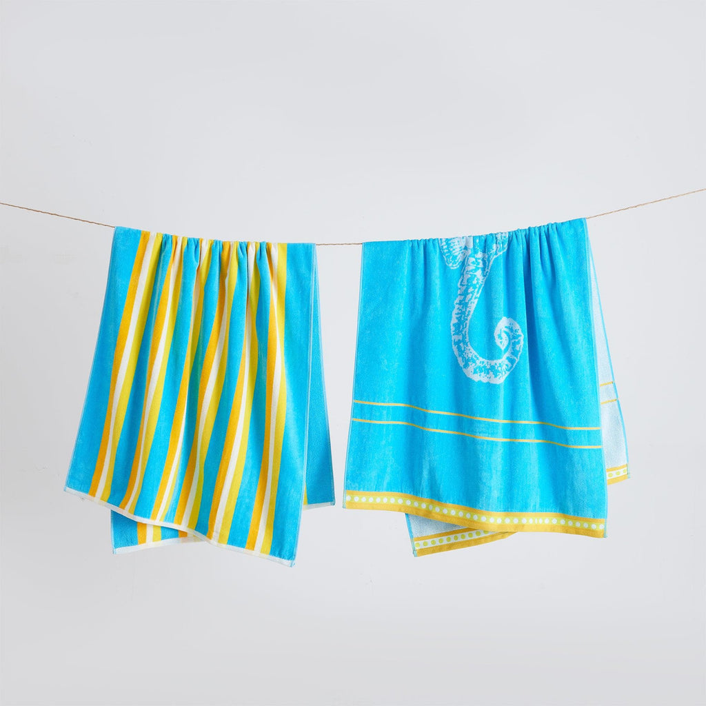 greatbayhome Beach Towels 2 Pack- 30" x 60" / Seahorse Blue / Yellow 2 Pack 100% Cotton Jacquard Beach Towels - Playa Collection 2 Pack 100% Cotton Jacquard Beach Towels | Playa Collection by Great Bay Home