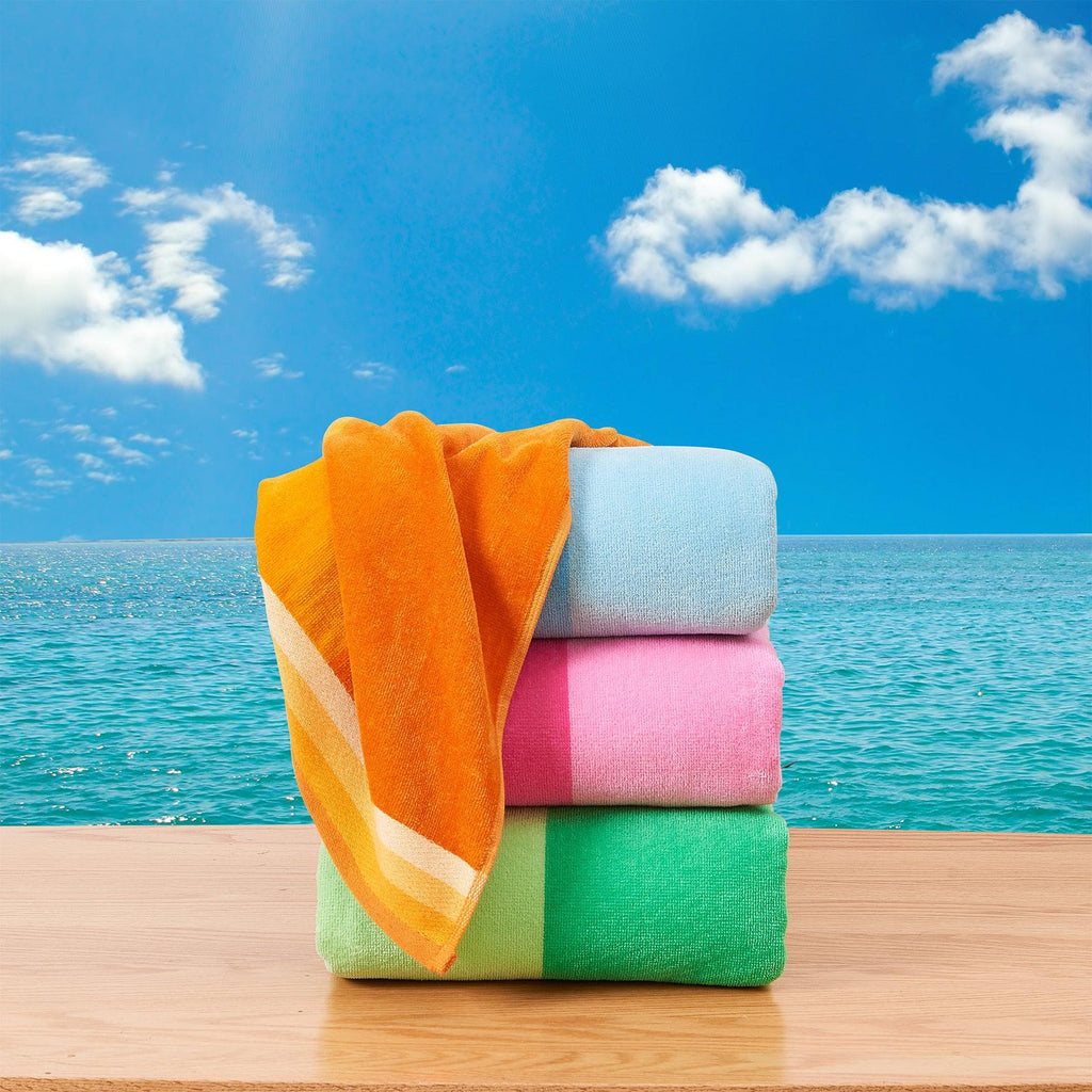 greatbayhome Beach Towels 4 Pack Cotton Cabana Beach Towel - Novia Collection 4 Pack Cabana Stripe Beach Towels | Novia Collection by Great Bay Home