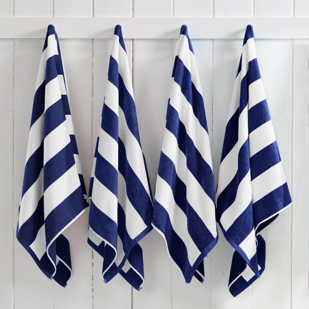 greatbayhome Beach Towels 4 Pack- 30" x 60" / Navy 4 Pack Cotton Cabana Beach Towel - Novia Collection 4 Pack Cabana Stripe Beach Towels | Novia Collection by Great Bay Home