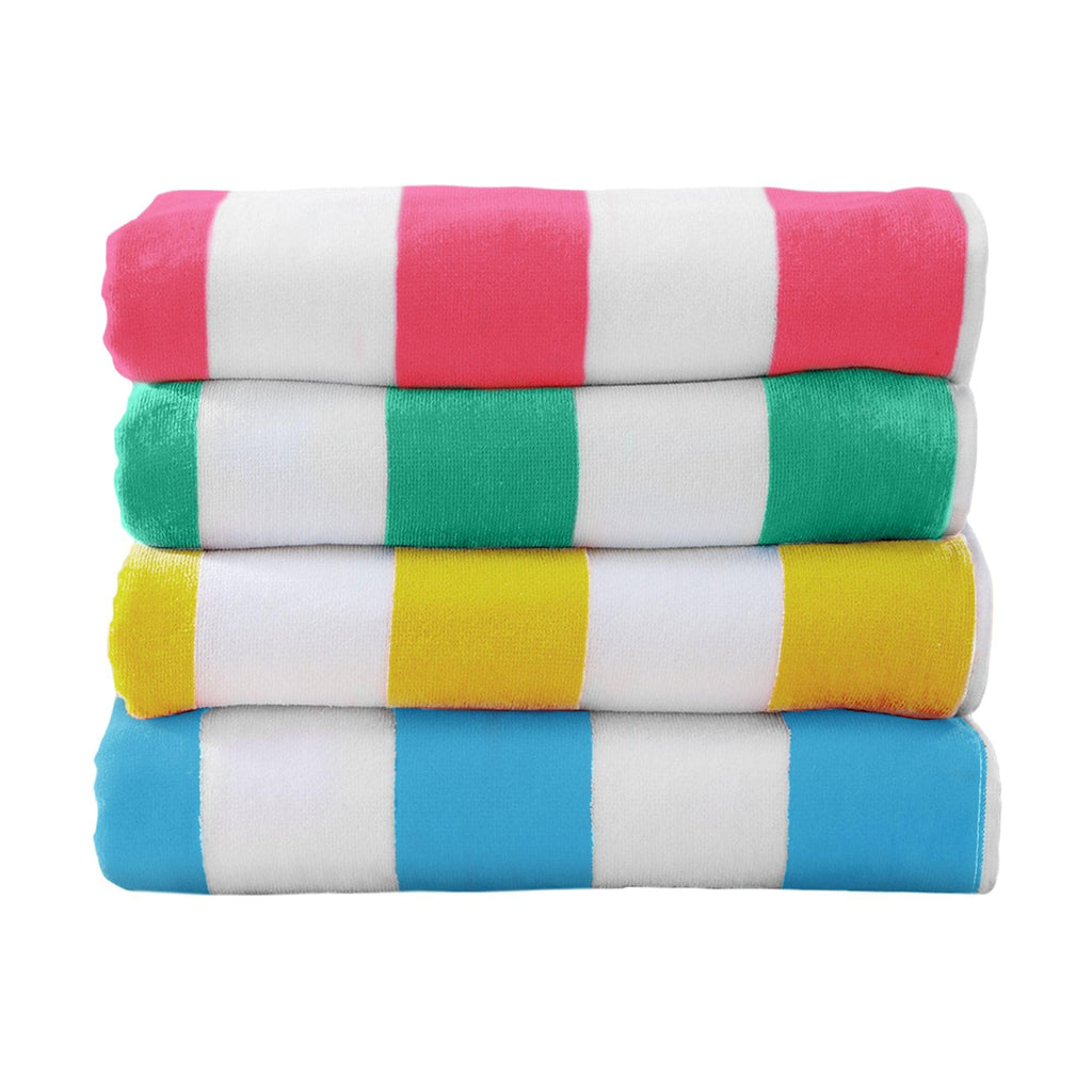 greatbayhome Beach Towels 4 Pack- 30" x 60" / Multi - air blue, yellow, teal, pink 4 Pack Cotton Cabana Beach Towel - Novia Collection 4 Pack Cabana Stripe Beach Towels | Novia Collection by Great Bay Home