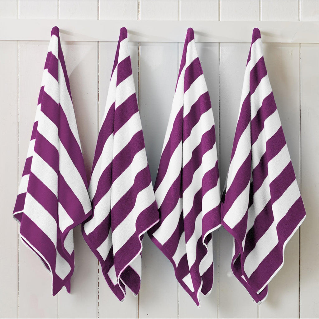greatbayhome Beach Towels 4 Pack- 30" x 60" / Purple 4 Pack Cotton Cabana Beach Towel - Novia Collection 4 Pack Cabana Stripe Beach Towels | Novia Collection by Great Bay Home