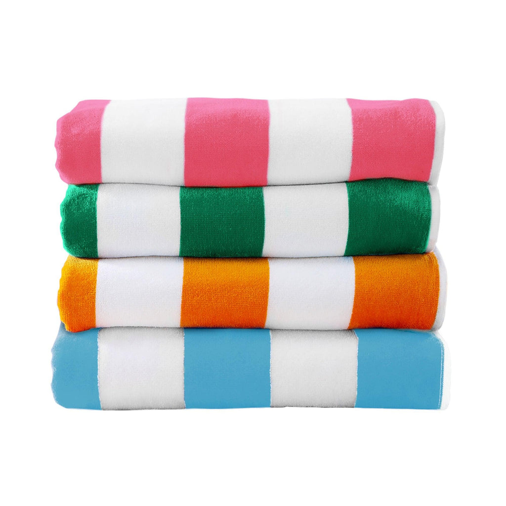 greatbayhome Beach Towels 4 Pack- 30" x 60" / Multi - Pink, Green, Air Blue, Orange 4 Pack Cotton Cabana Beach Towel - Novia Collection 4 Pack Cabana Stripe Beach Towels | Novia Collection by Great Bay Home
