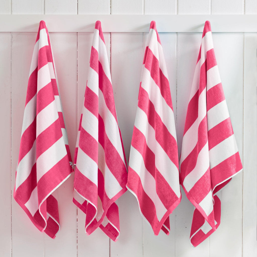 greatbayhome Beach Towels 4 Pack- 30" x 60" / Bright Pink 4 Pack Cotton Cabana Beach Towel - Novia Collection 4 Pack Cabana Stripe Beach Towels | Novia Collection by Great Bay Home