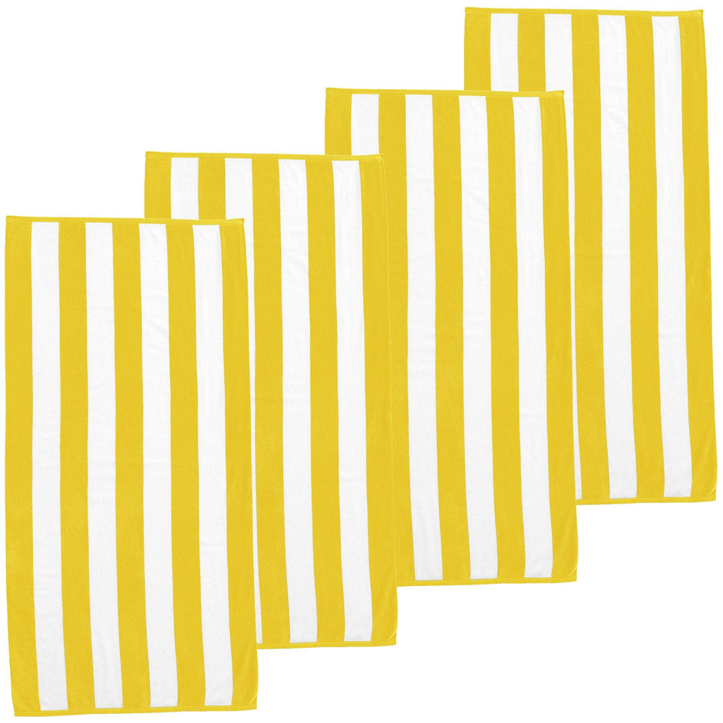 greatbayhome Beach Towels 4 Pack- 30" x 60" / Yellow 4 Pack Cotton Cabana Beach Towel - Novia Collection 4 Pack Cabana Stripe Beach Towels | Novia Collection by Great Bay Home