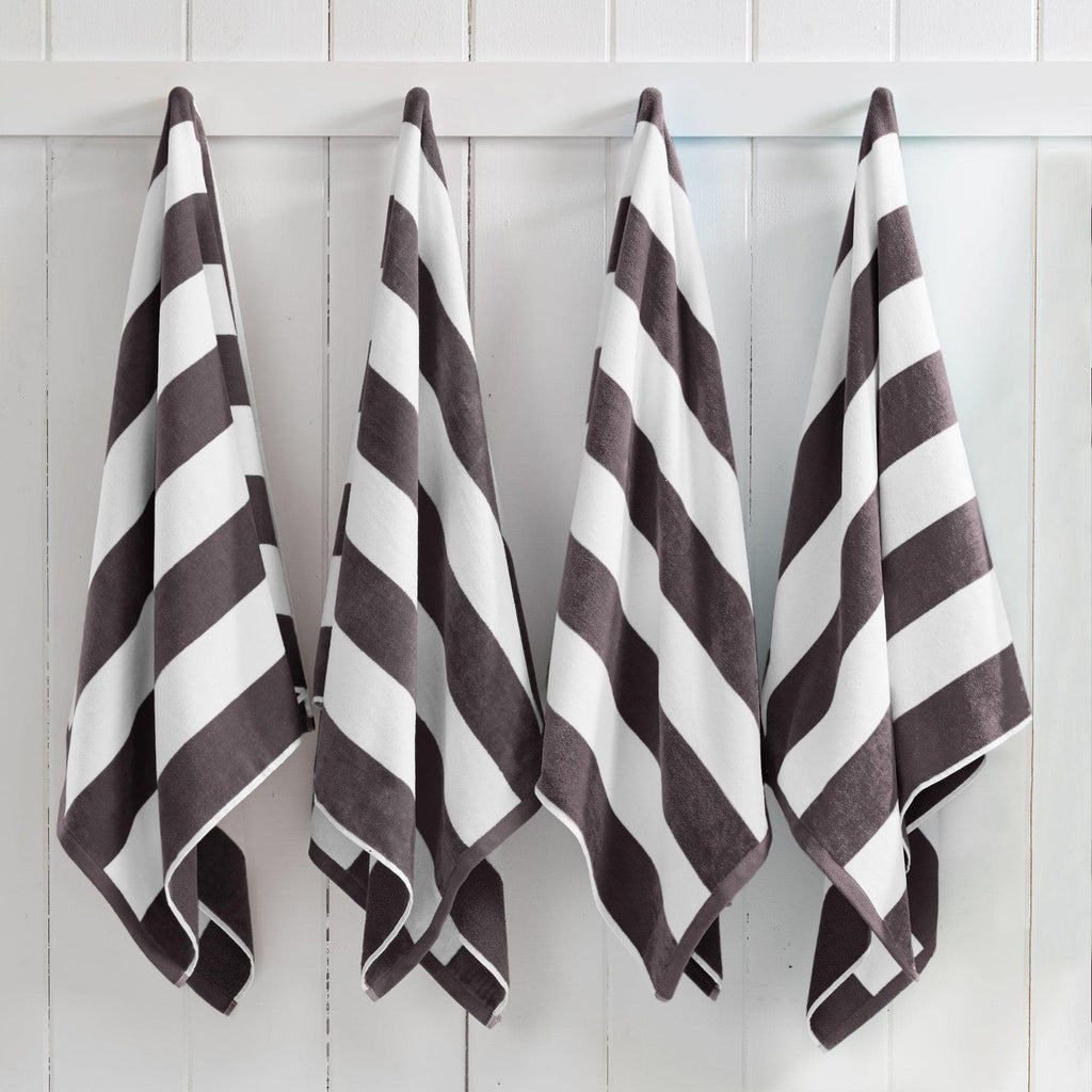 greatbayhome Beach Towels 4 Pack- 30" x 60" / Charcoal Grey 4 Pack Cotton Cabana Beach Towel - Novia Collection 4 Pack Cabana Stripe Beach Towels | Novia Collection by Great Bay Home