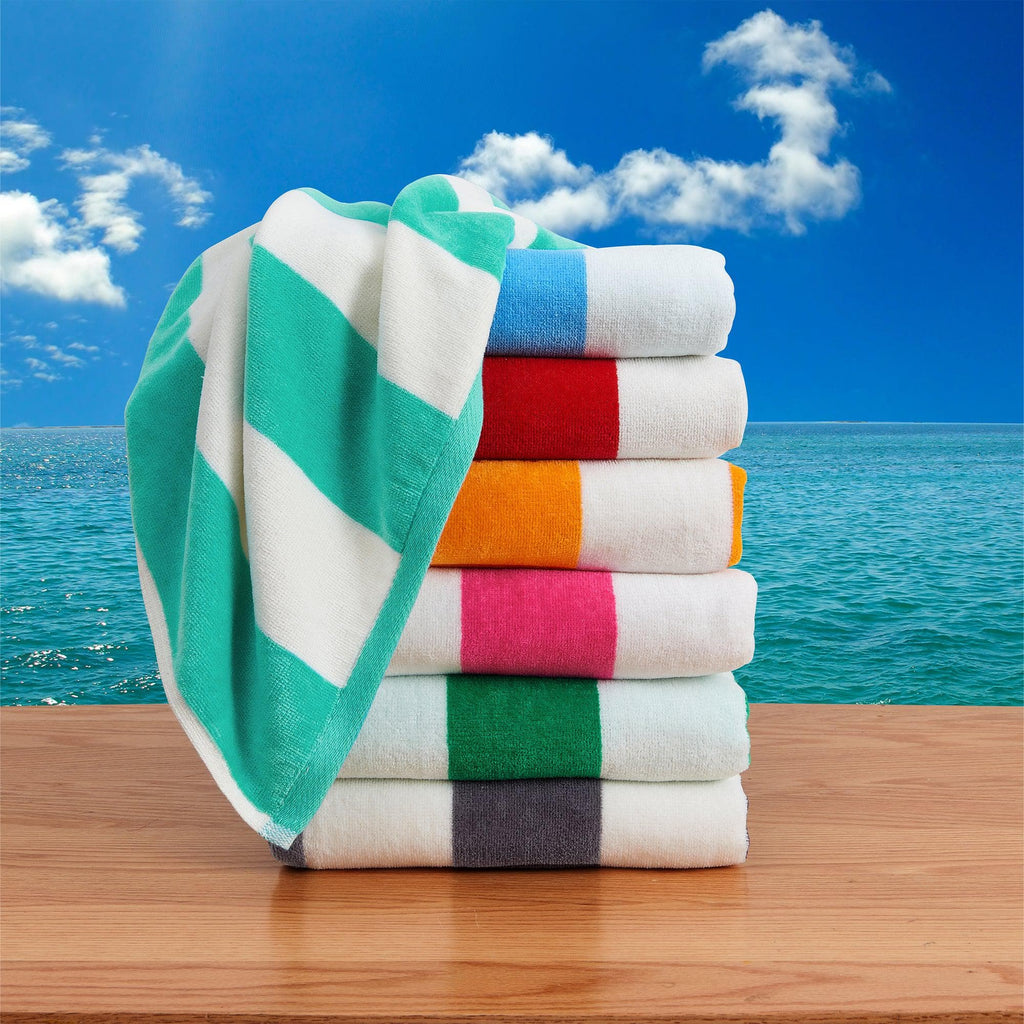 greatbayhome Beach Towels 4 Pack Cotton Cabana Oversized Beach Towel - Novia Collection 4 Pack Oversized Cabana Stripe Beach Towels | Novia Collection by Great Bay Home