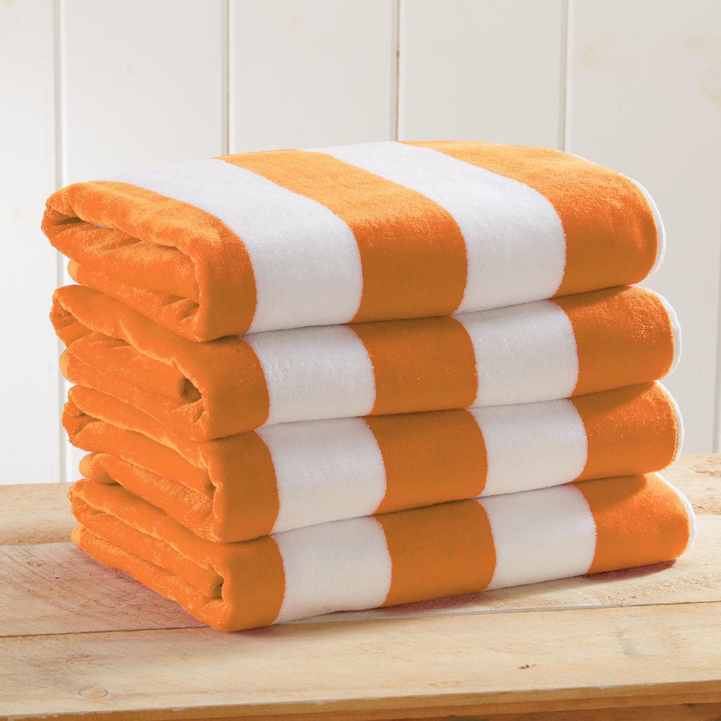 greatbayhome Beach Towels 4 Pack- 35" x 70" / Orange 4 Pack Cotton Cabana Oversized Beach Towel - Novia Collection 4 Pack Oversized Cabana Stripe Beach Towels | Novia Collection by Great Bay Home