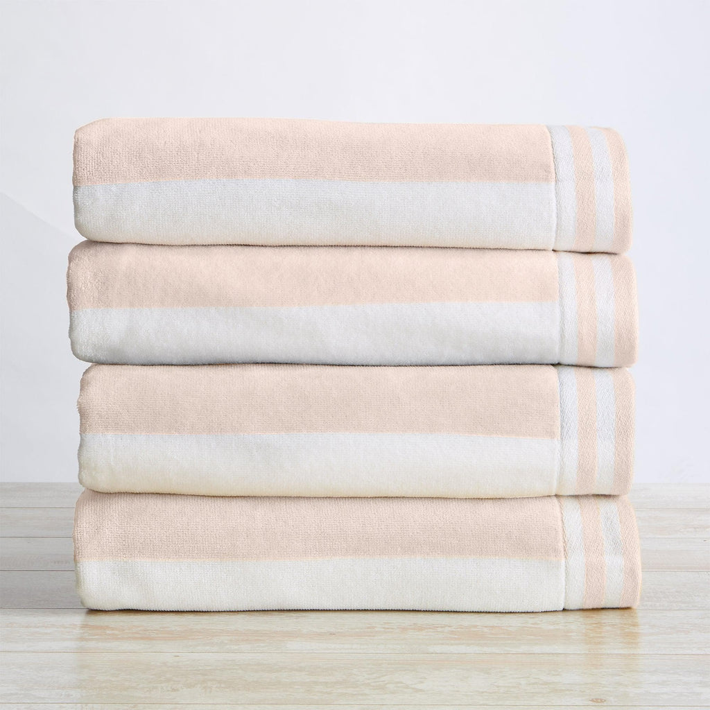 greatbayhome Beach Towels 4 Pack- 35" x 70" / Dusty Rose / White 4 Pack Striped Cabana Oversized Beach Towel - Edgartown Oversized 4 Pack Striped Cabana Beach Towel | Edgartown Collection by Great Bay Home