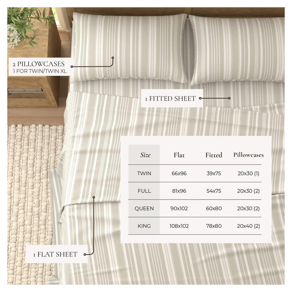 greatbayhome Bed Sheets 4-Piece Striped Microfiber Sheet Set - Elouise Collection 4-Piece Striped Microfiber Sheet Set | Elouise Collection by Great Bay Home