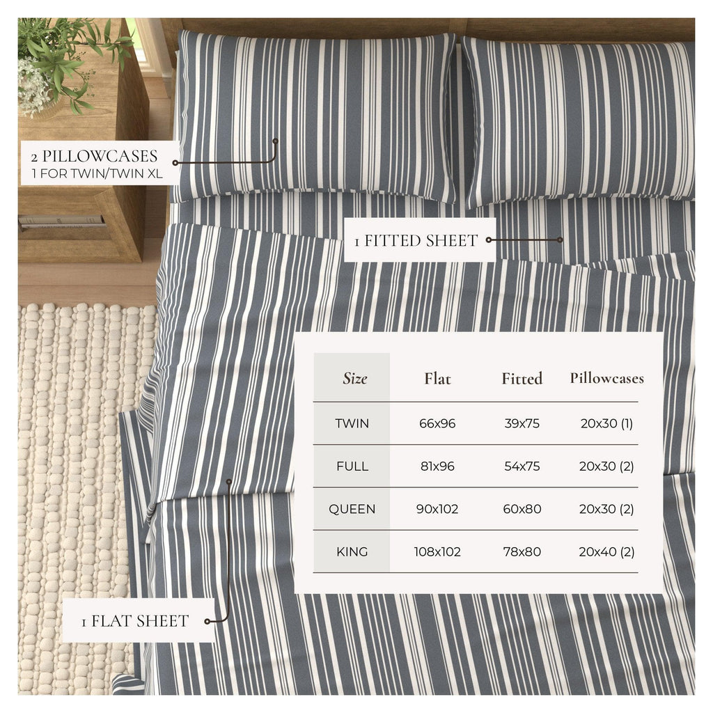 greatbayhome Bed Sheets 4-Piece Striped Microfiber Sheet Set - Elouise Collection 4-Piece Striped Microfiber Sheet Set | Elouise Collection by Great Bay Home