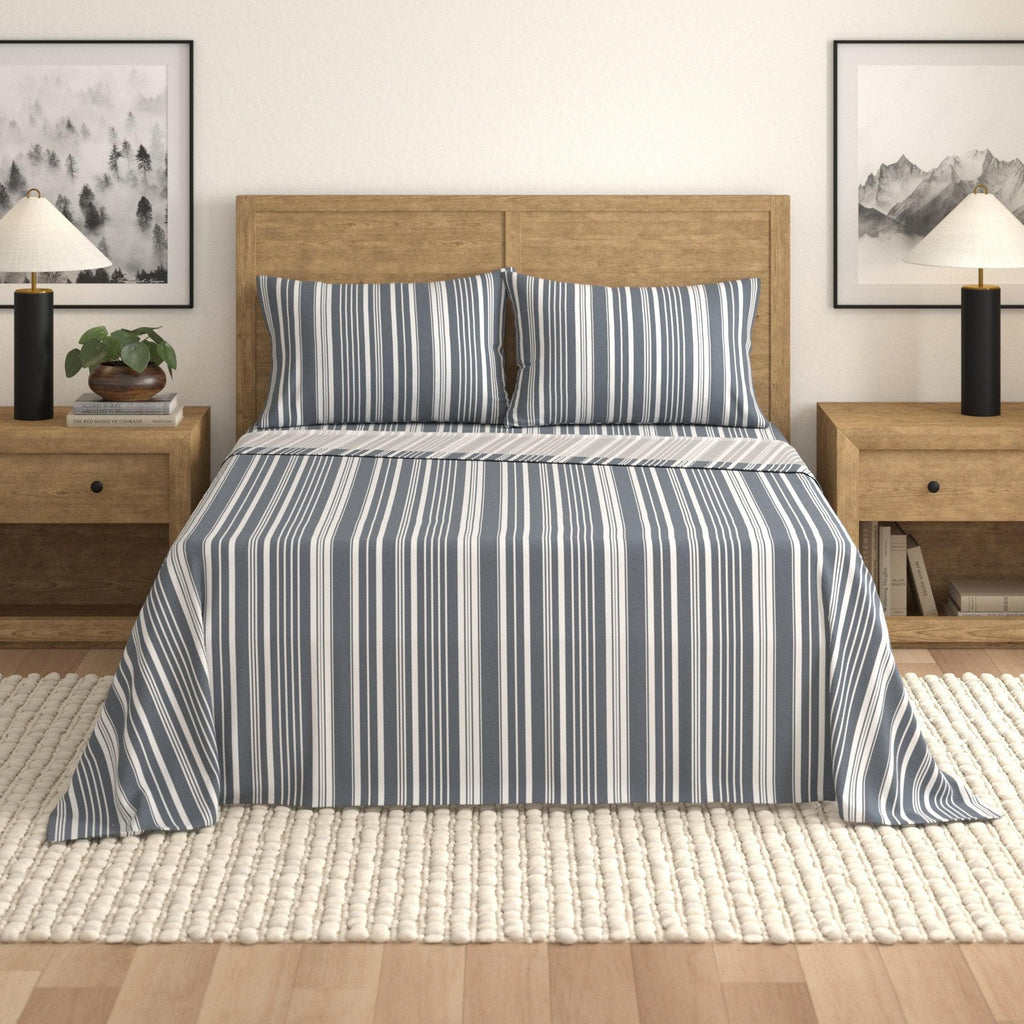 greatbayhome Bed Sheets Twin / Navy Blue Stripe 4-Piece Striped Microfiber Sheet Set - Elouise Collection 4-Piece Striped Microfiber Sheet Set | Elouise Collection by Great Bay Home