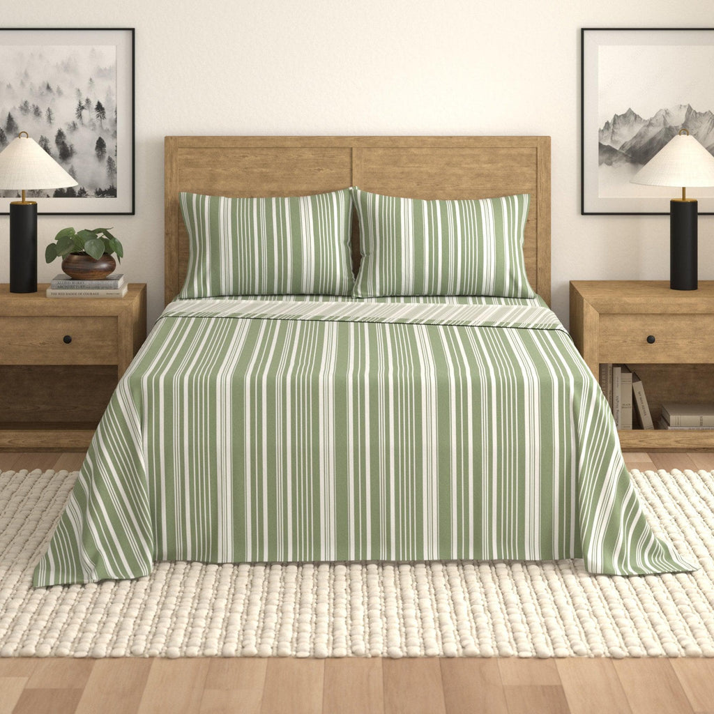 greatbayhome Bed Sheets Twin / Sage Green Stripe 4-Piece Striped Microfiber Sheet Set - Elouise Collection 4-Piece Striped Microfiber Sheet Set | Elouise Collection by Great Bay Home